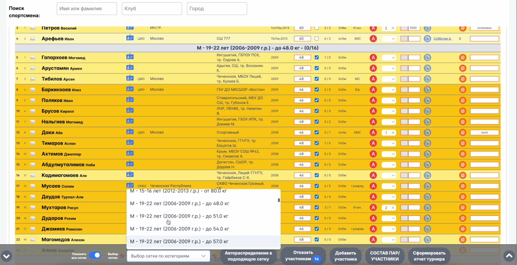 Формирование турнирных сеток для Олимпийского турнира на платформе StrikerStat