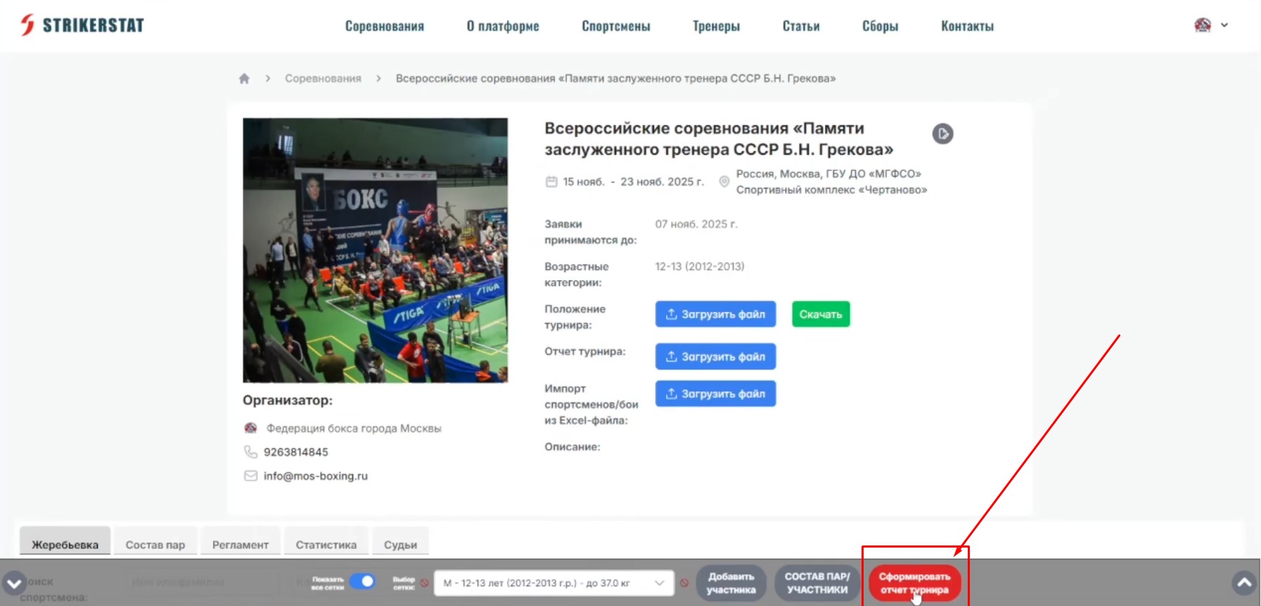 Автоматическое создание отчетов в многодневных турнирах на платформе StrikerStat